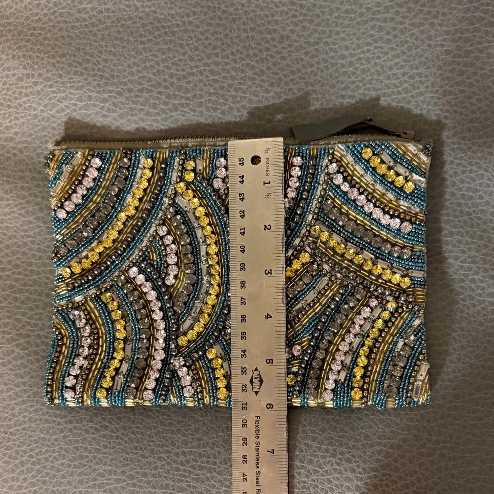 Anthropologie sea fan Beaded Clutch in Blue, Gold, and Purple - Picture 5 of 6